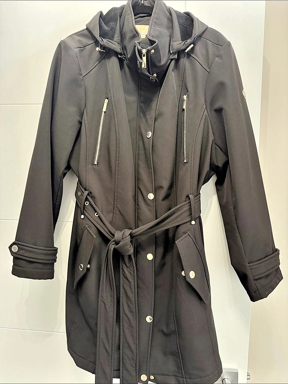 MICHAEL Kors Hooded Belted Trench Coat Black